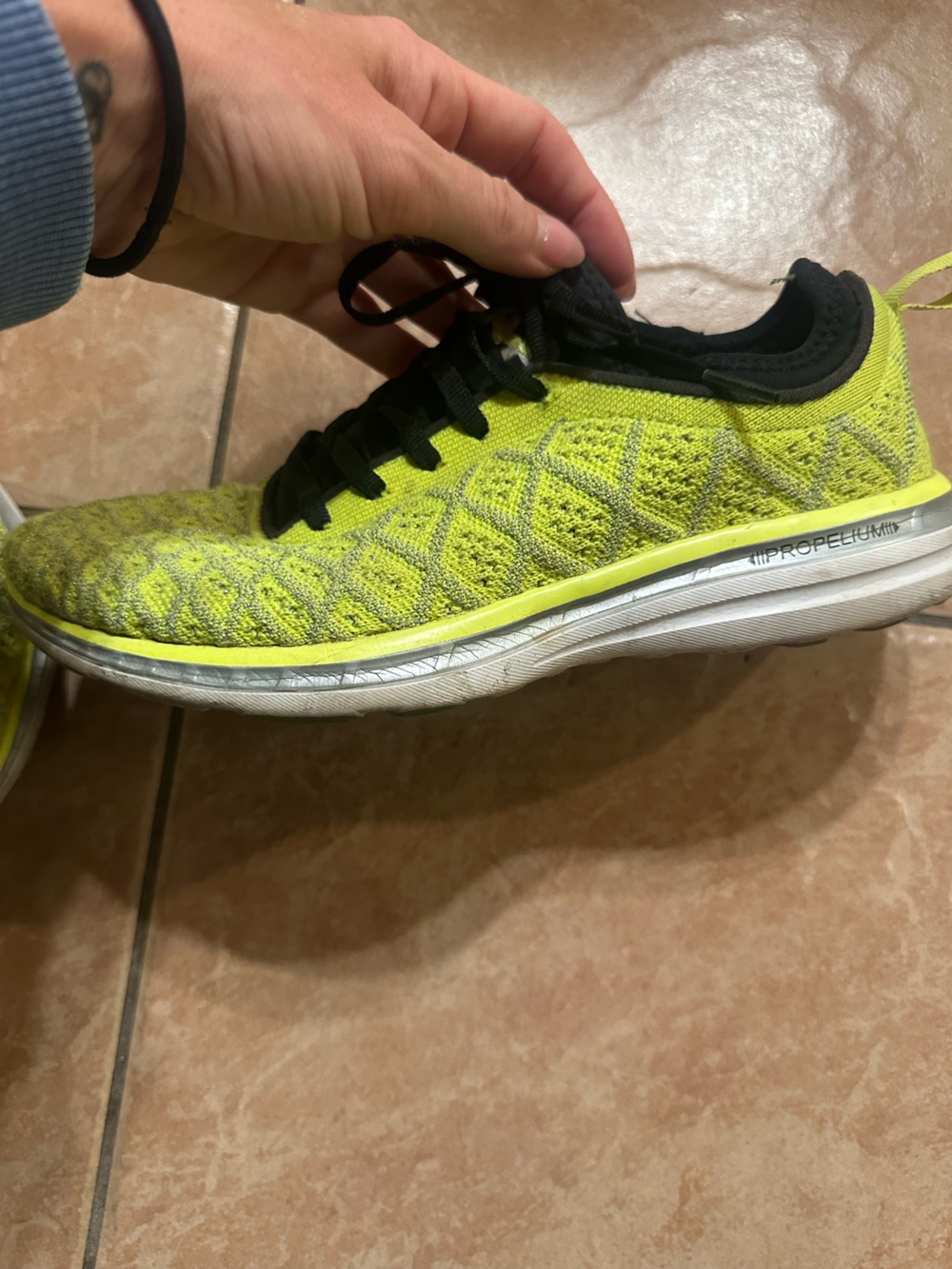 APL Neon Yellow and Black Knit Running Shoe